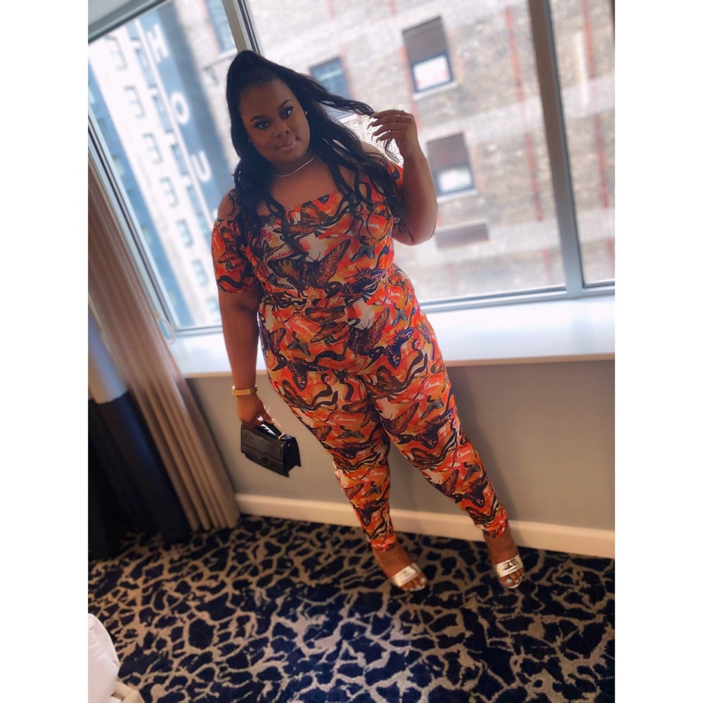 Orange mesh plus size 2pcs set